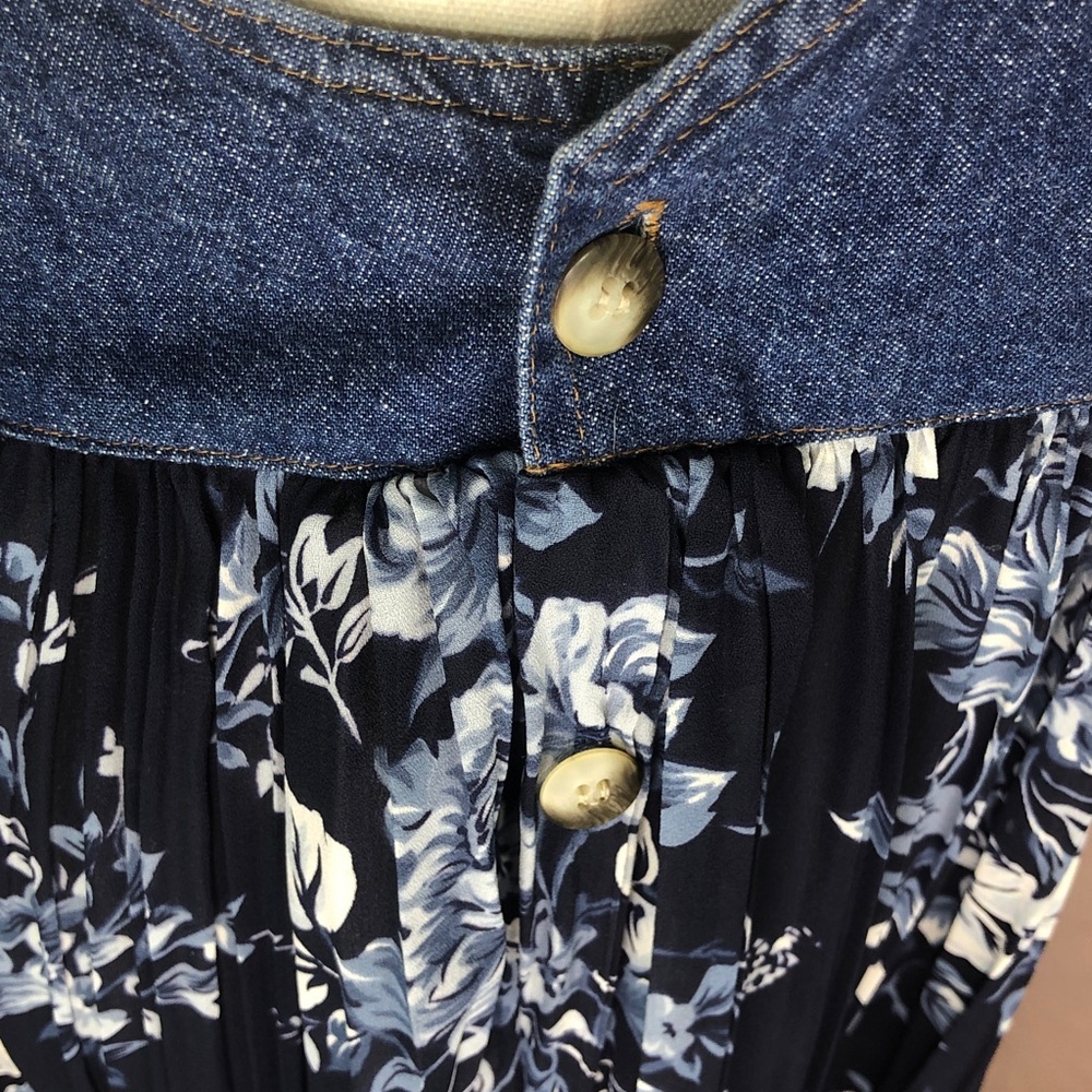 Coldwater Creek Denim Bib Floral Maxi Dress - Navy/Blue Size Small Medium - Picture 10 of 15